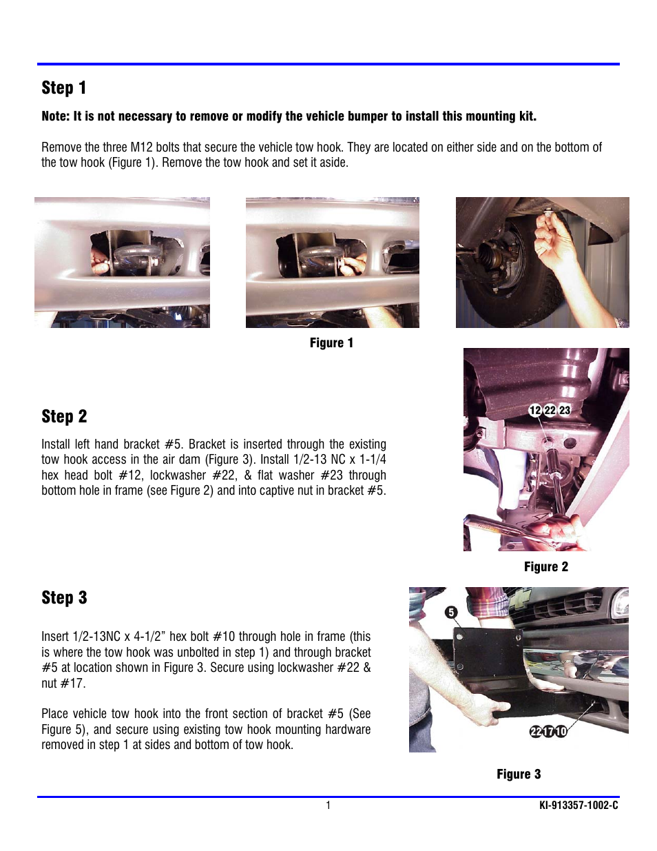 Step 1, Step 2, Step 3 | Ramsey Winch CHEVY GRILL GUARD KIT 295358 (RE WINCH) User Manual | Page 2 / 7