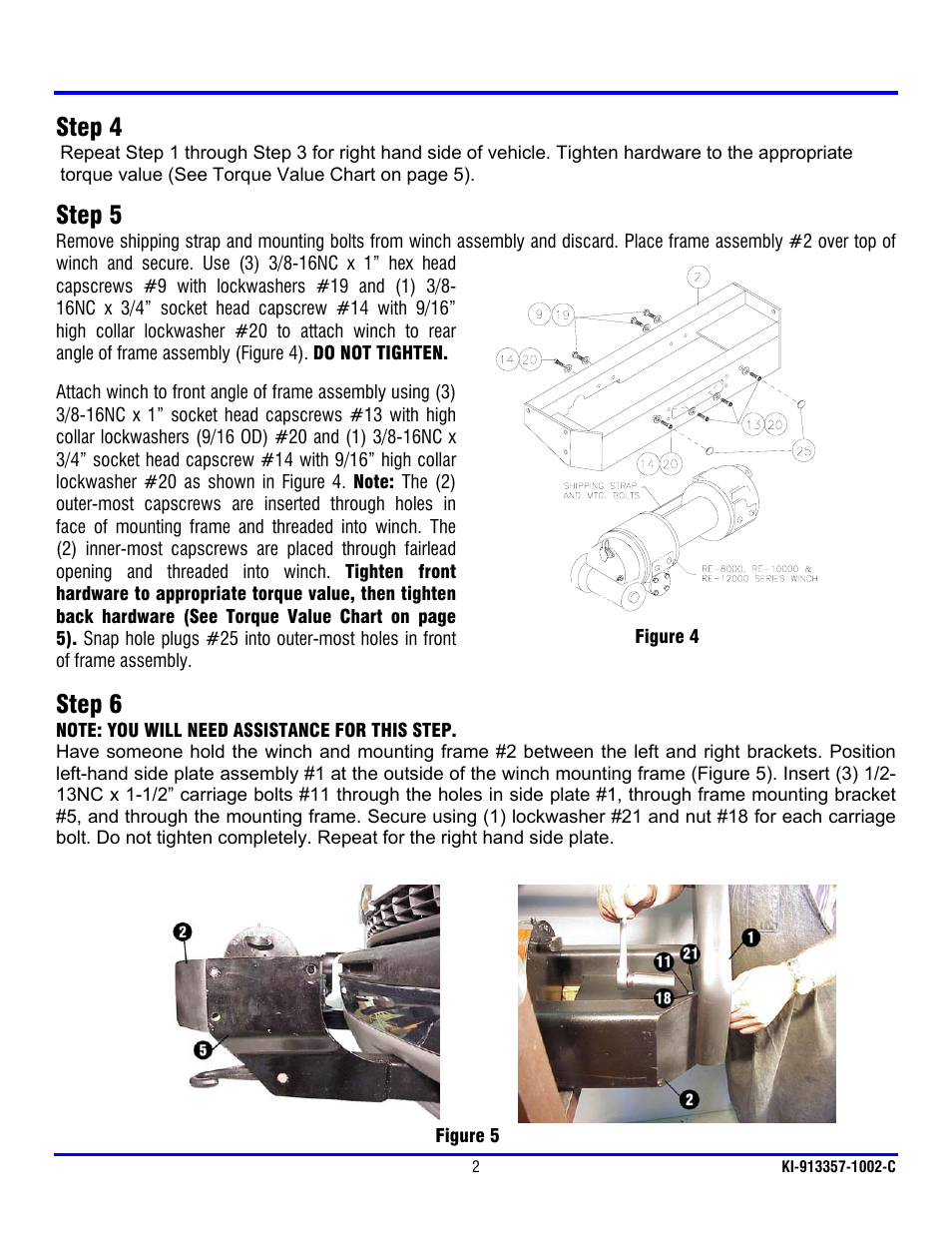 Step 4, Step 5, Step 6 | Ramsey Winch CHEVY GRILL GUARD KIT 295358 (RE WINCH) User Manual | Page 3 / 7