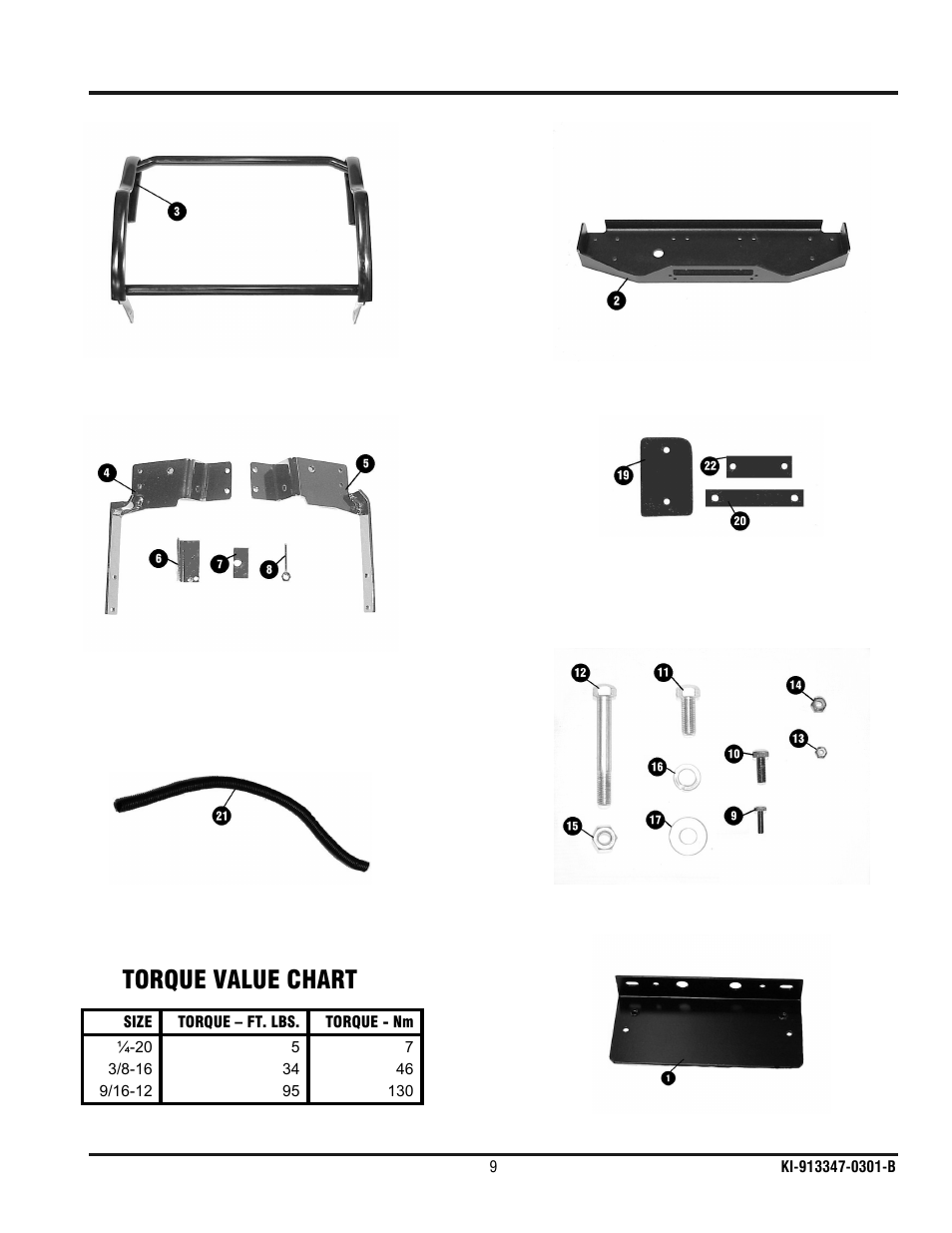 Torque value chart | Ramsey Winch FORD GRILL GUARD KIT 295917 User Manual | Page 10 / 10