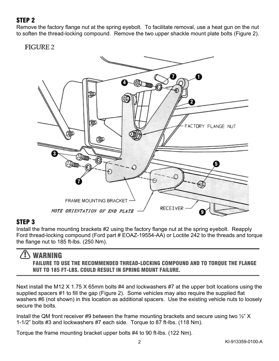 Warning, Step 2, Step 3 | Ramsey Winch FORD QM KIT 251070 User Manual | Page 3 / 4