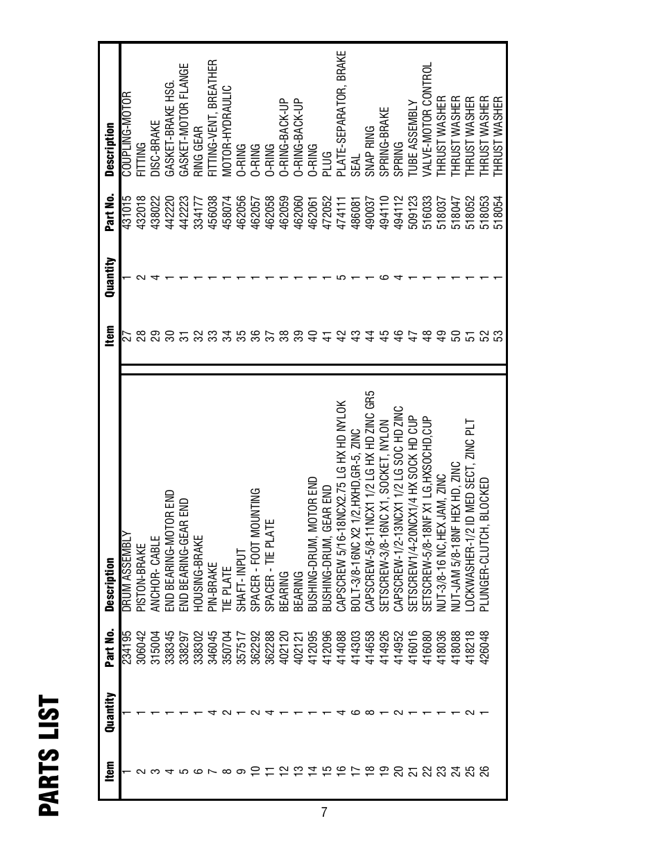 Parts list | Ramsey Winch SCH-6000 User Manual | Page 9 / 12