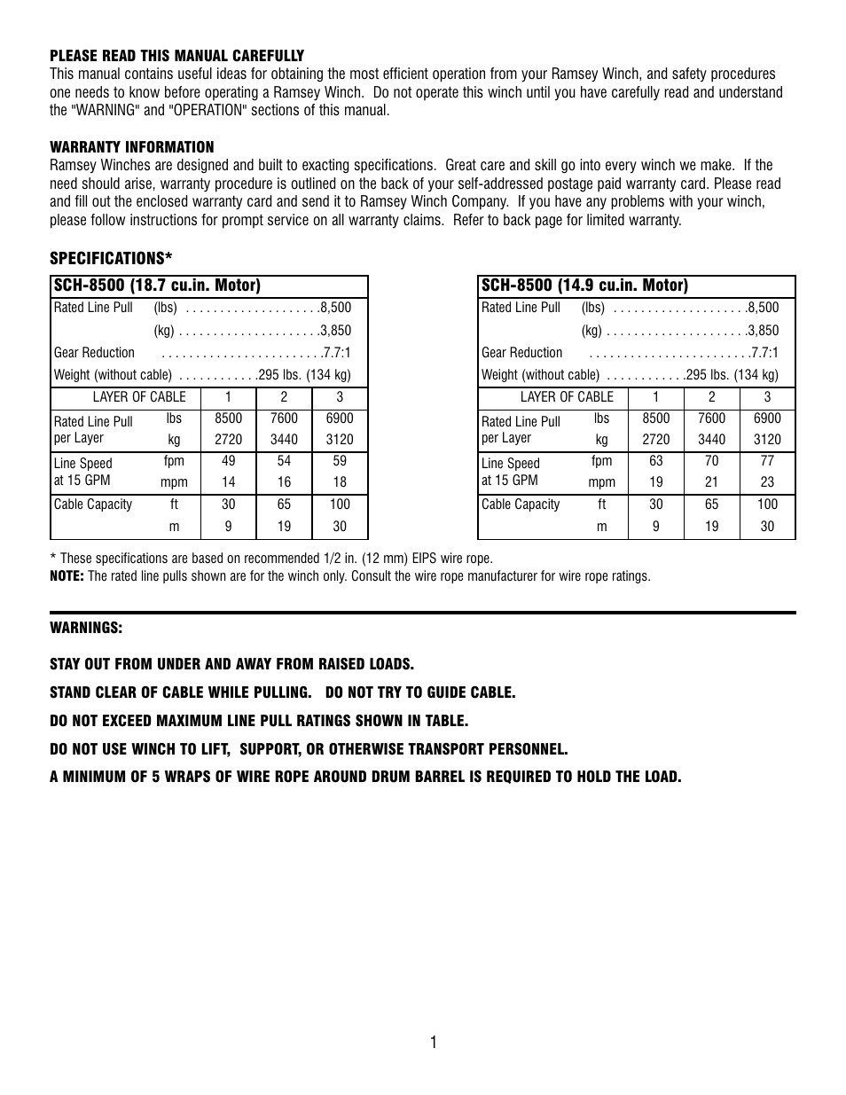 Ramsey Winch SCH-8500 User Manual | Page 3 / 12