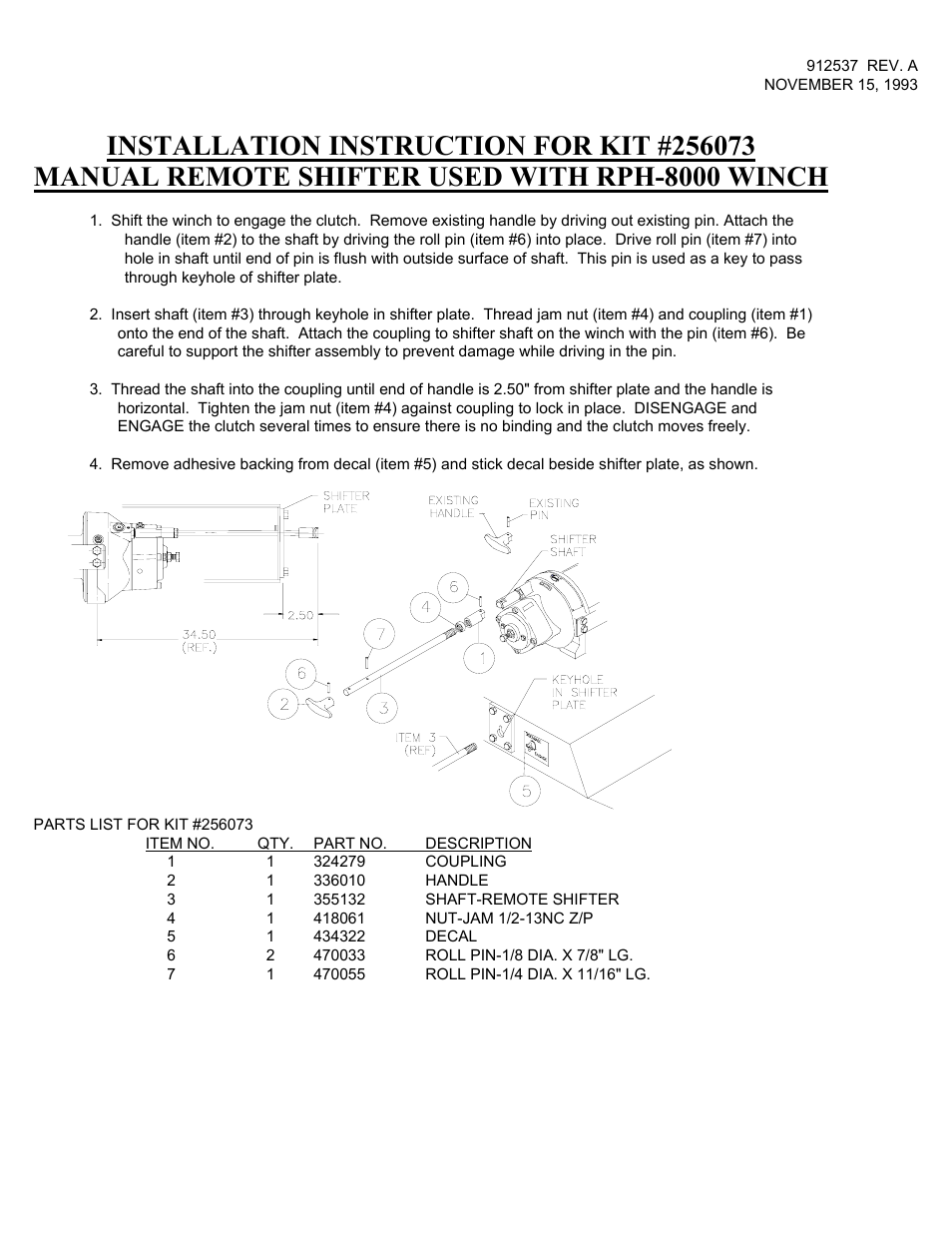 Ramsey Winch MAN REMOTE SHIFTER W/RPH 8000 256073 User Manual | 1 page