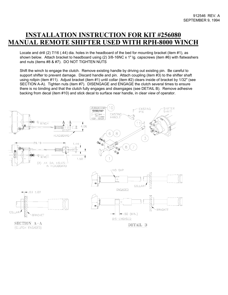 Ramsey Winch MAN REMOTE SHIFTER W/RPH 8000 256080 User Manual | 2 pages