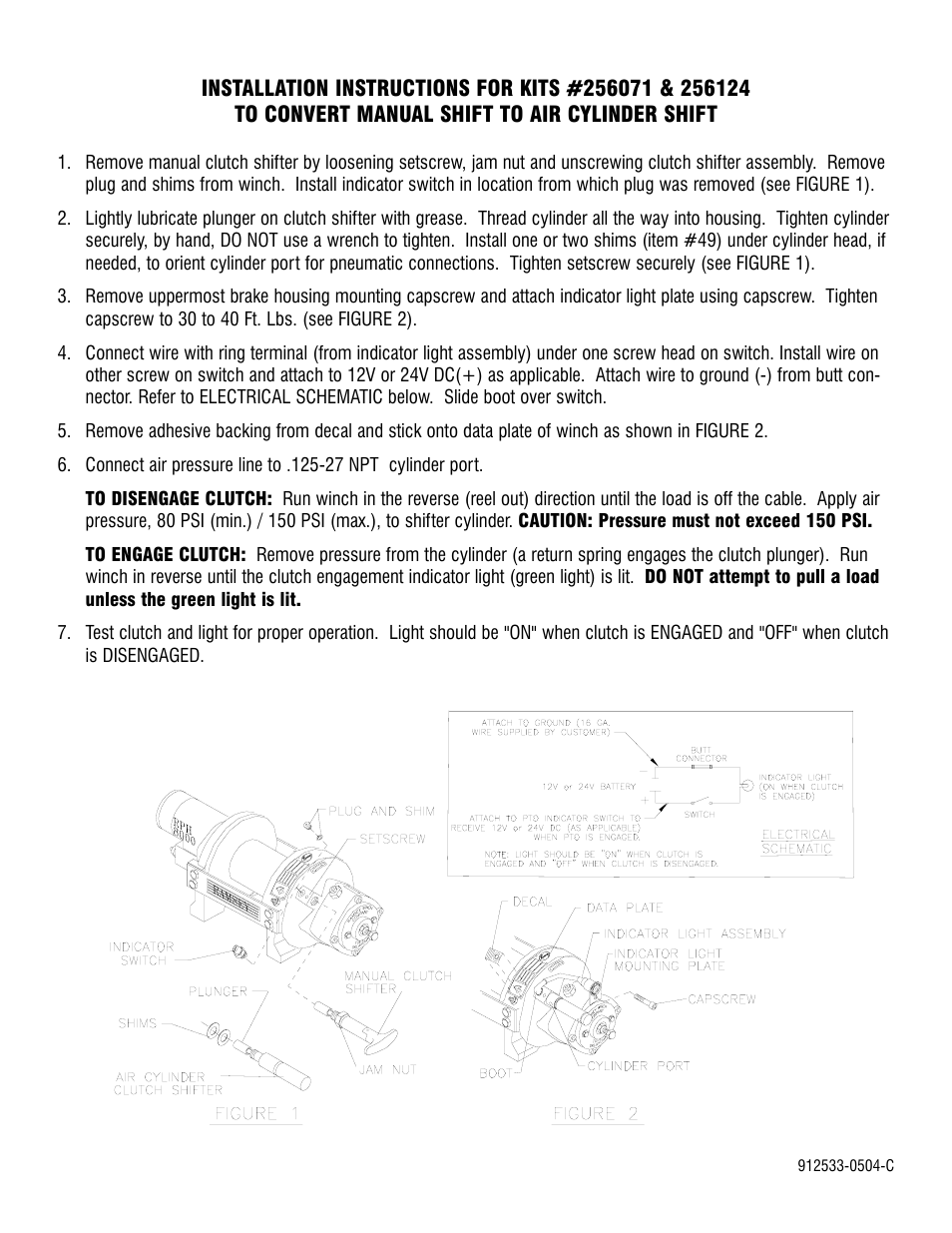 Ramsey Winch MAN SHIFT TO AIR SHIFT CONVERSION KIT 256071, 256124 User Manual | 1 page