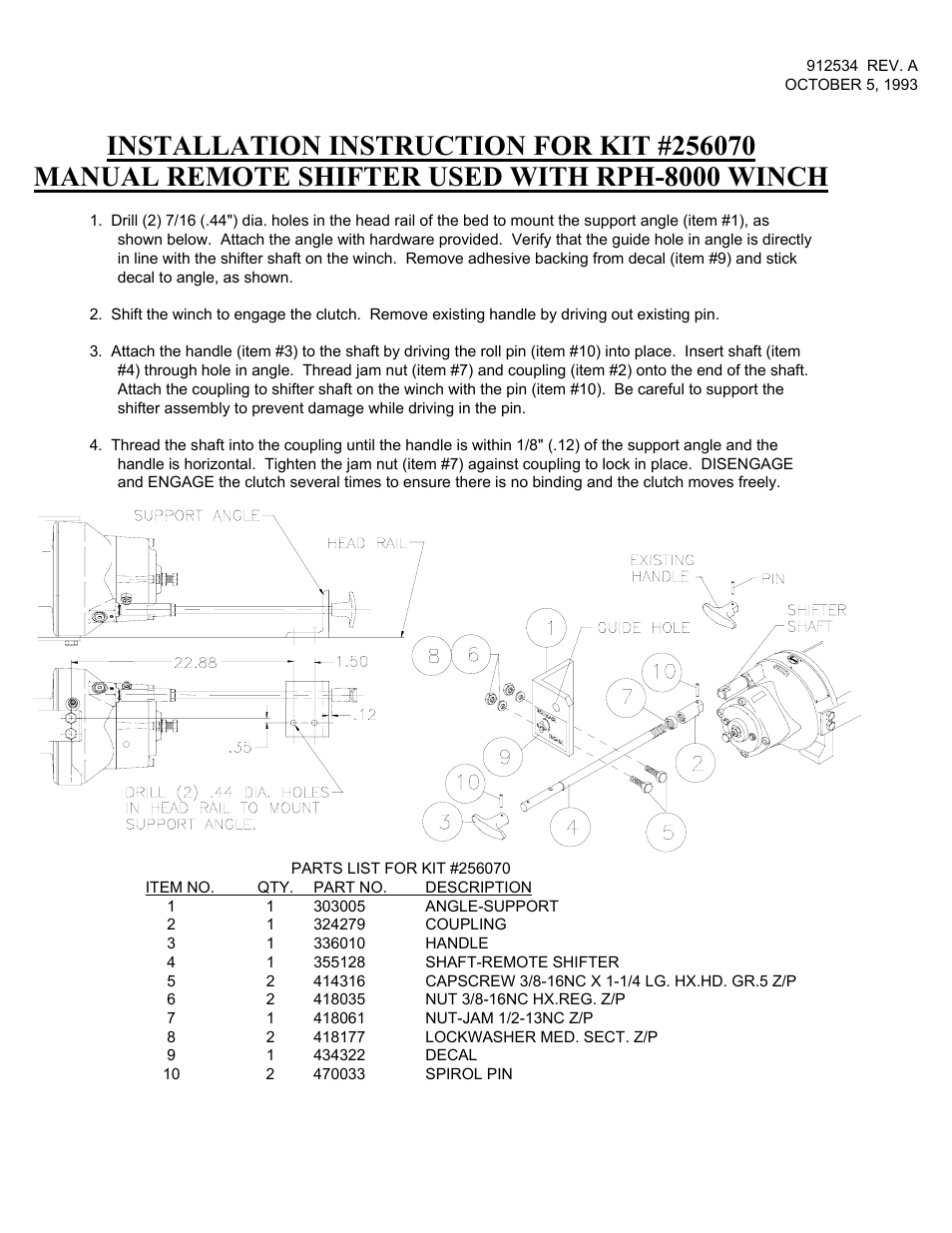 Ramsey Winch REMOTE SHIFTER W/RPH 8000 256070 User Manual | 1 page