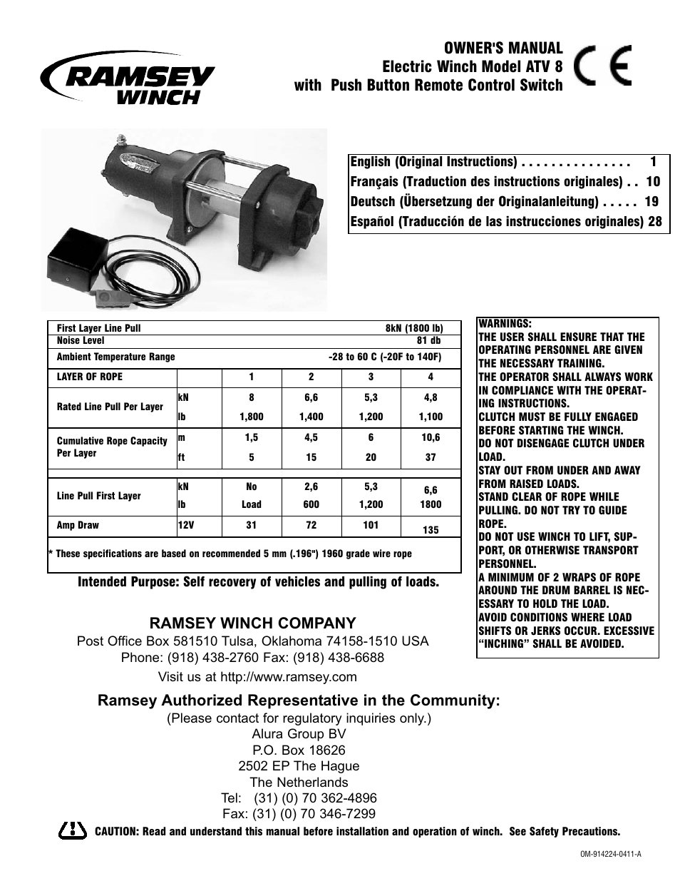 Ramsey Winch ATV 8 WITH MINI ROCKER SWITCH User Manual | 36 pages