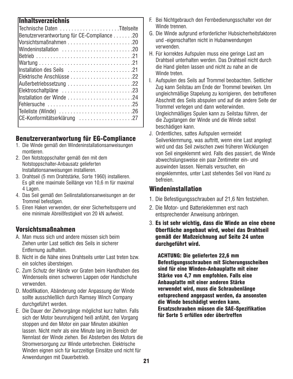 Ramsey Winch ATV 8 WITH MINI ROCKER SWITCH User Manual | Page 21 / 36