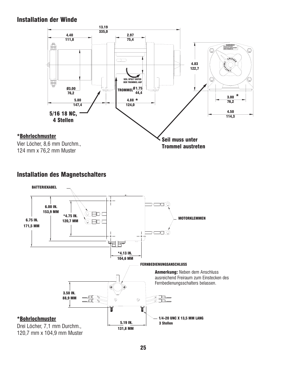 Seil muss unter trommel austreten | Ramsey Winch ATV 8 WITH MINI ROCKER SWITCH User Manual | Page 25 / 36
