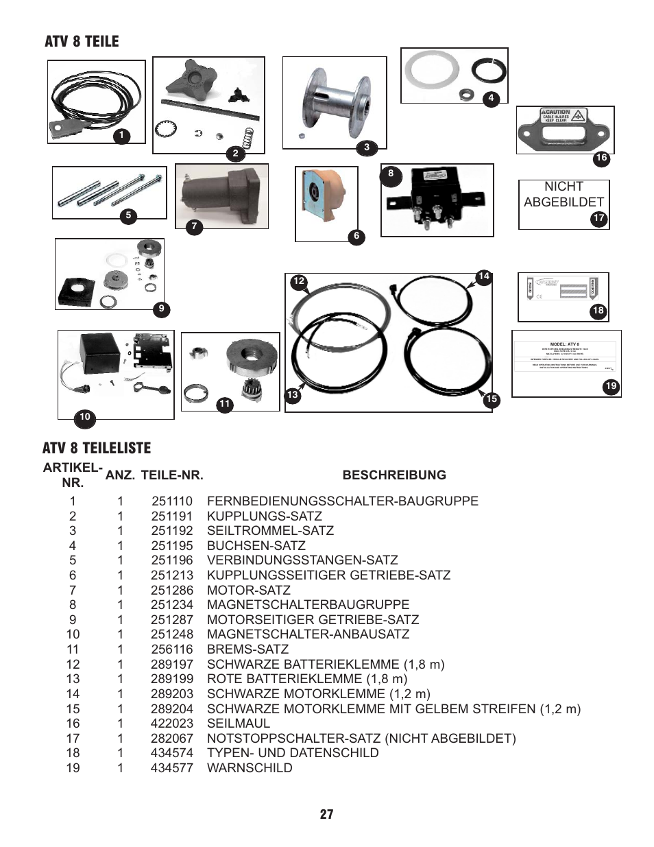 Atv 8 teile atv 8 teileliste | Ramsey Winch ATV 8 WITH MINI ROCKER SWITCH User Manual | Page 27 / 36