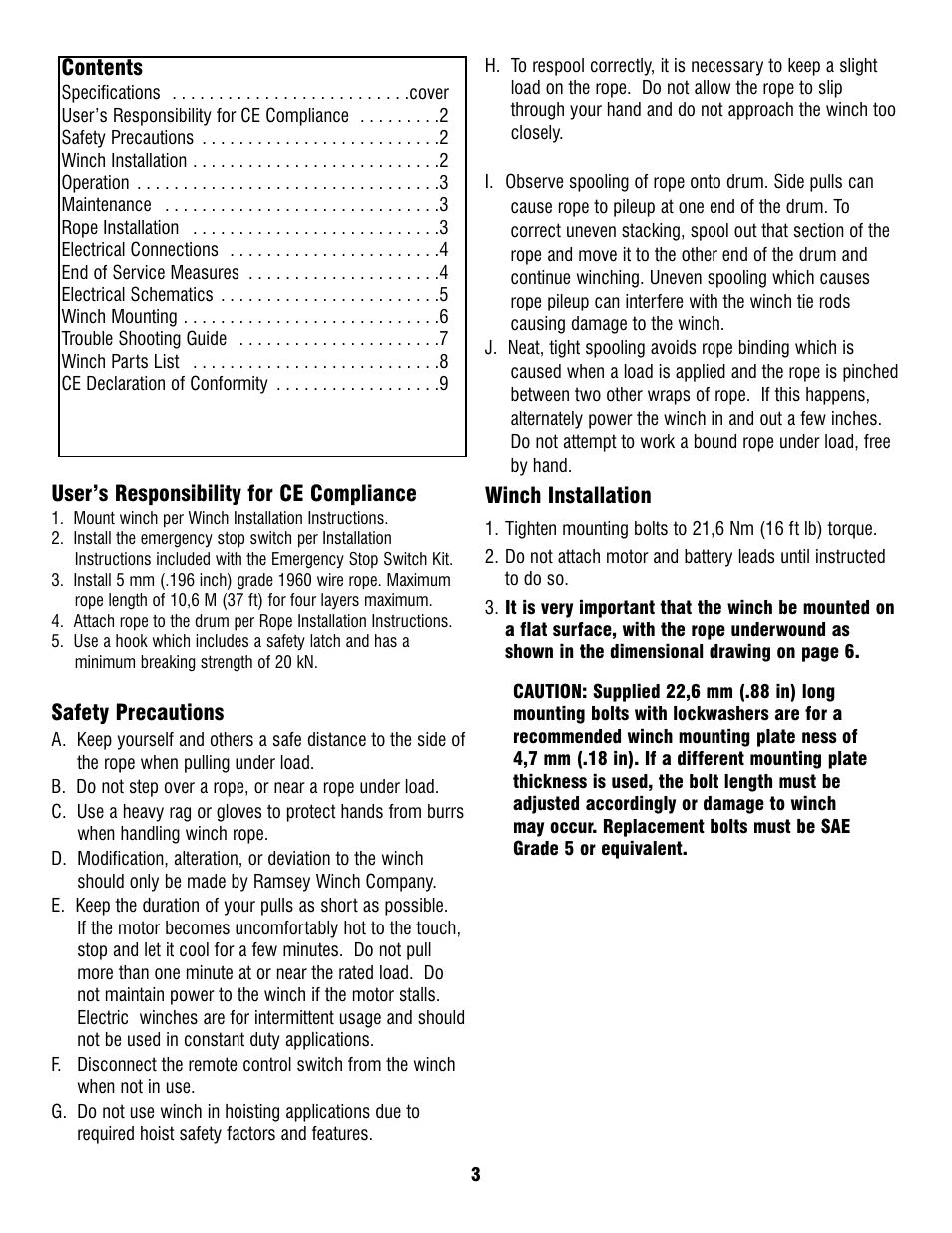 Ramsey Winch ATV 8 WITH MINI ROCKER SWITCH User Manual | Page 3 / 36
