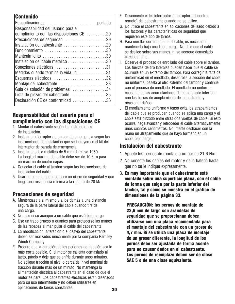 Ramsey Winch ATV 8 WITH MINI ROCKER SWITCH User Manual | Page 30 / 36