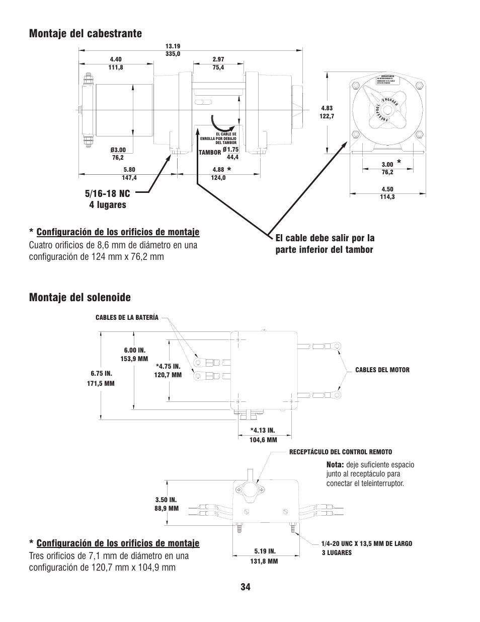 Montaje del cabestrante montaje del solenoide | Ramsey Winch ATV 8 WITH MINI ROCKER SWITCH User Manual | Page 34 / 36
