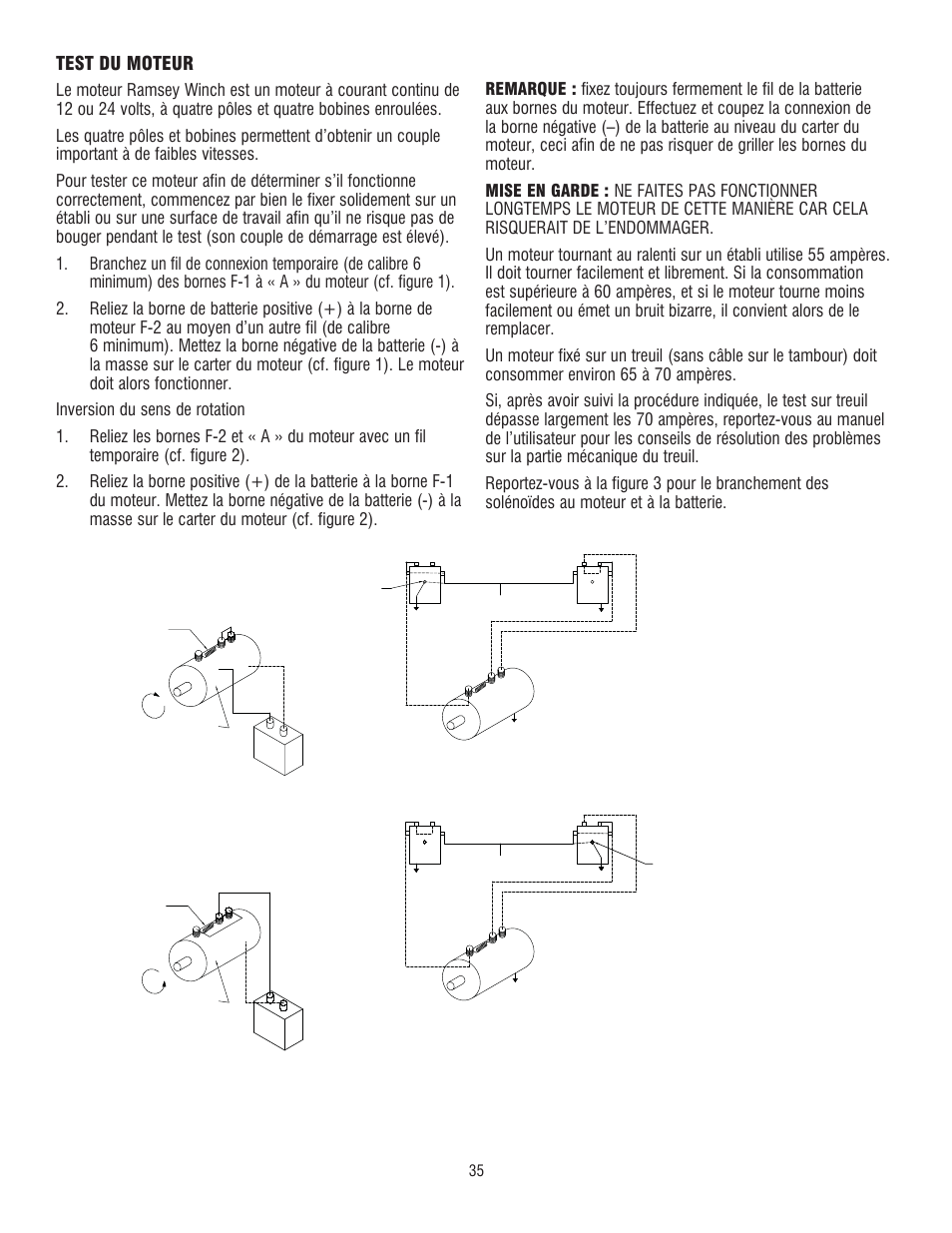 Test du moteur | Ramsey Winch DC 34,9 User Manual | Page 35 / 72