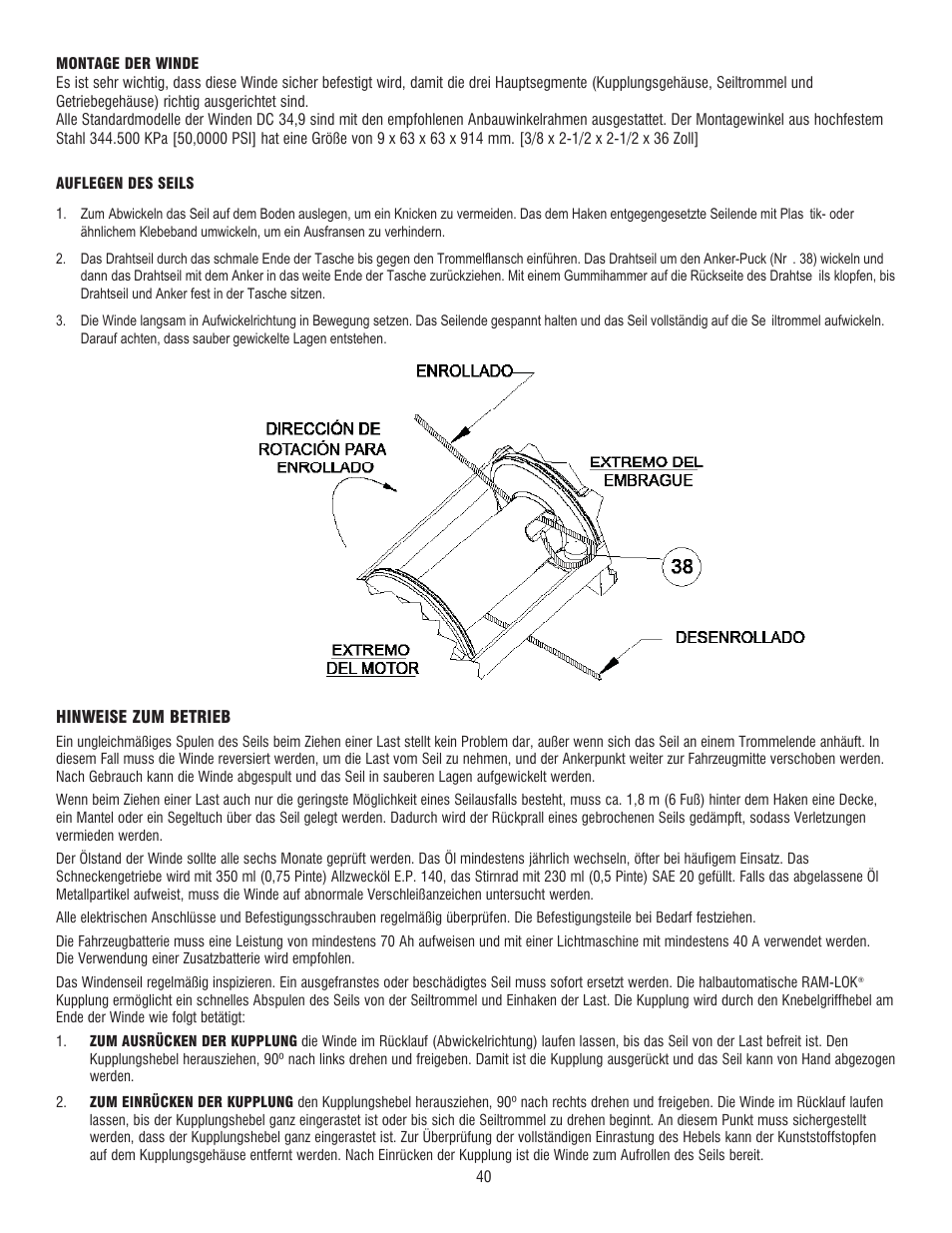 Ramsey Winch DC 34,9 User Manual | Page 40 / 72