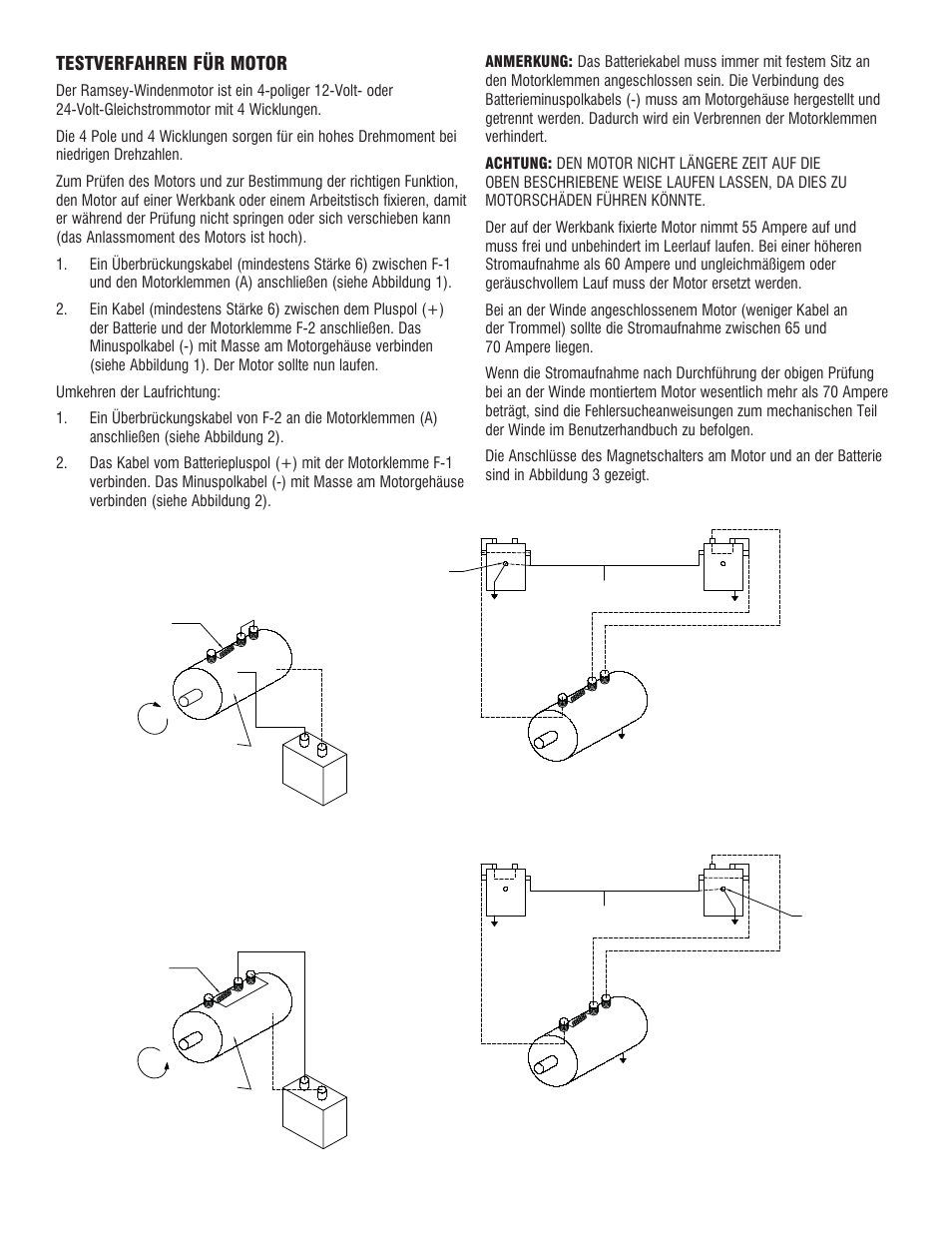 Testverfahren für motor, Abbildung 1 motor-drehung nach rechts, Abbildung 3 ü | Ramsey Winch DC 34,9 User Manual | Page 53 / 72