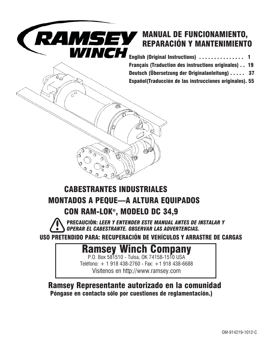 914219-1012-c dc 34,9_es a, Ramsey winch company, Modelo dc 34,9 | Ramsey representante autorizado en la comunidad | Ramsey Winch DC 34,9 User Manual | Page 55 / 72