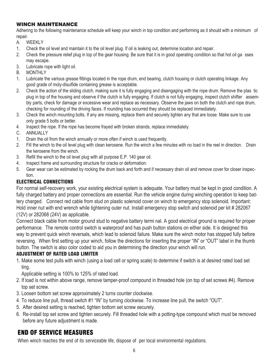 End of service measures | Ramsey Winch DC 34,9 User Manual | Page 6 / 72