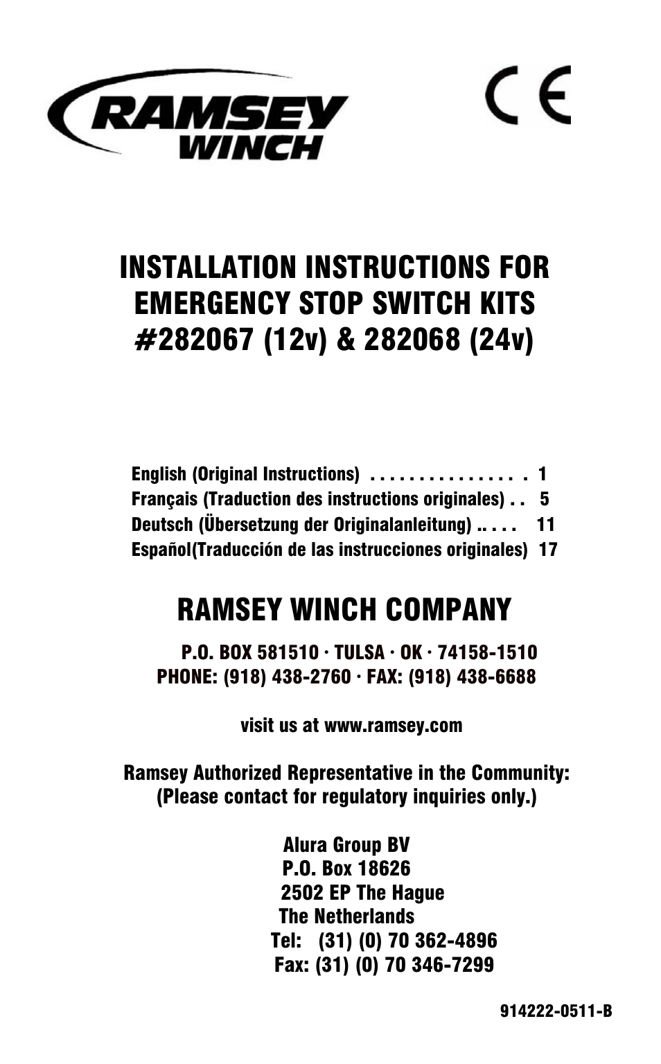 Ramsey Winch E-STOP SWITCH KIT 282067 & 282068 User Manual | 24 pages