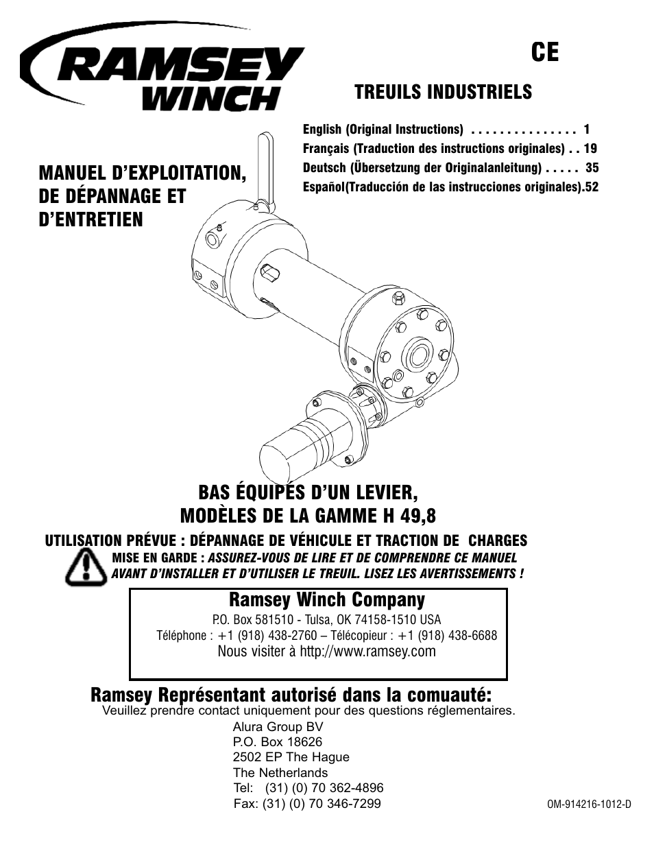 914216-1012-d - h49,8_fr_h 49,8, Treuils industriels, Ramsey winch company | Ramsey représentant autorisé dans la comuauté | Ramsey Winch H-49,8 User Manual | Page 19 / 68