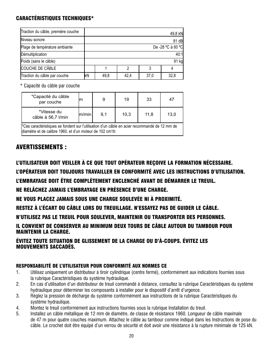 Avertissements | Ramsey Winch H-49,8 User Manual | Page 21 / 68