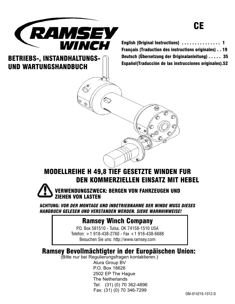 914216-1012-d h 49,8_de_h 49,8, Ramsey winch company, Betriebs-, instandhaltungs- und wartungshandbuch | Ramsey bevollmächtigter in der europäischen union | Ramsey Winch H-49,8 User Manual | Page 35 / 68