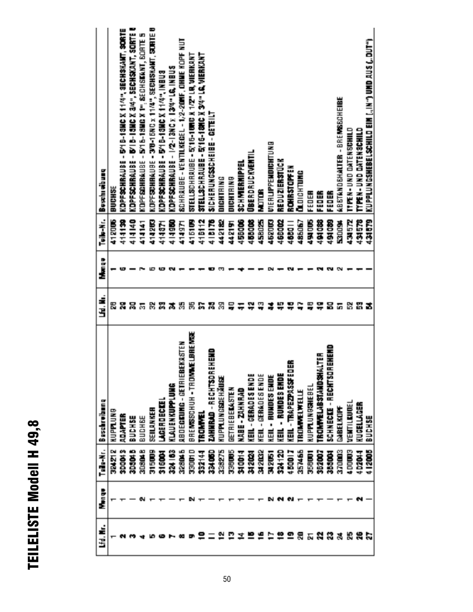 Teileliste modell h 49,8 | Ramsey Winch H-49,8 User Manual | Page 50 / 68