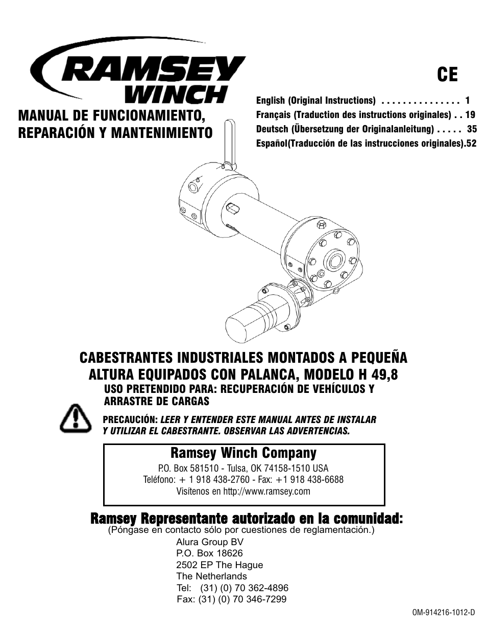 914216-1012-d h 49,8_es_h 49,8, Ramsey winch company, Ramsey representante autorizado en la comunidad | Ramsey Winch H-49,8 User Manual | Page 52 / 68