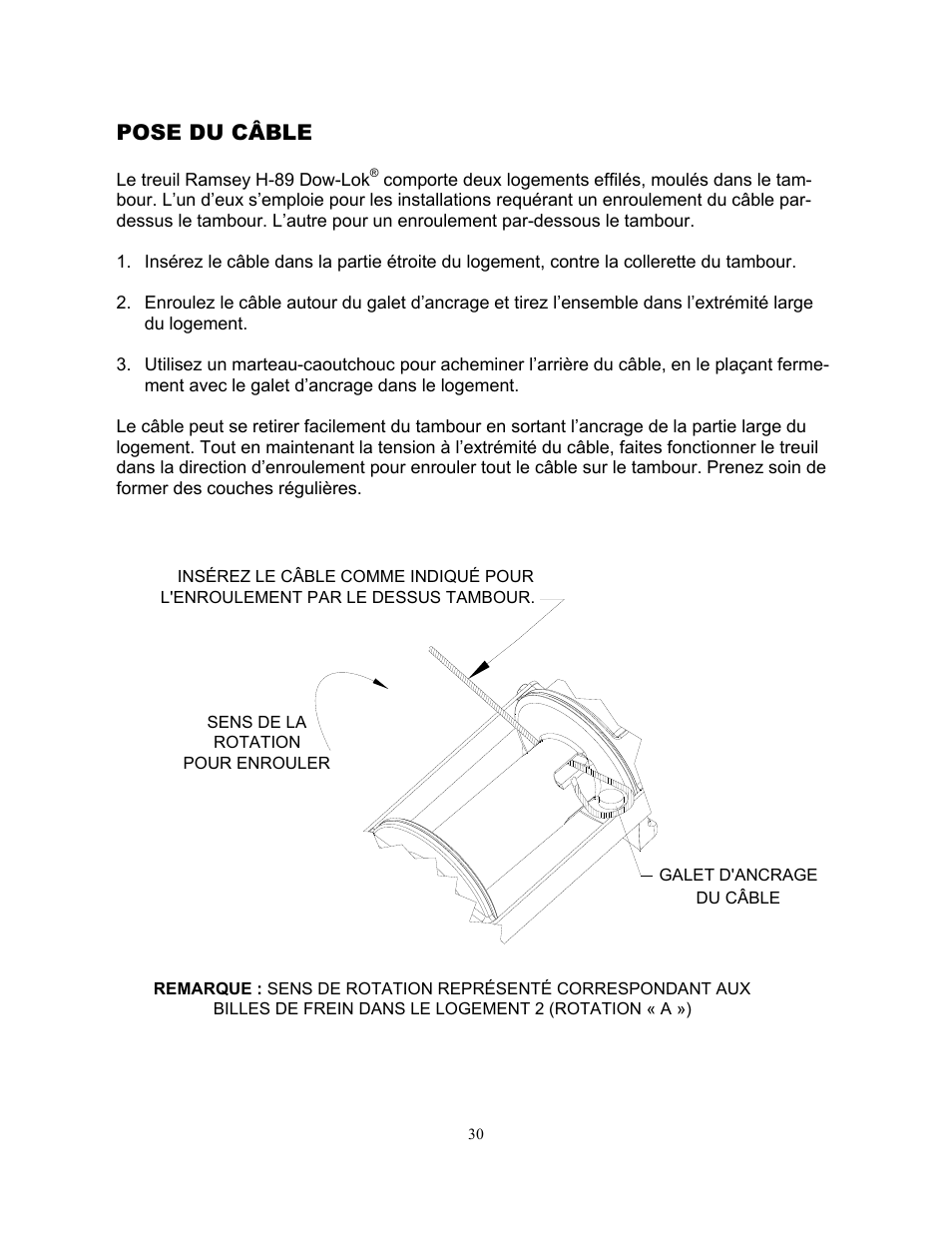 Pose du câble | Ramsey Winch H-89 User Manual | Page 30 / 94