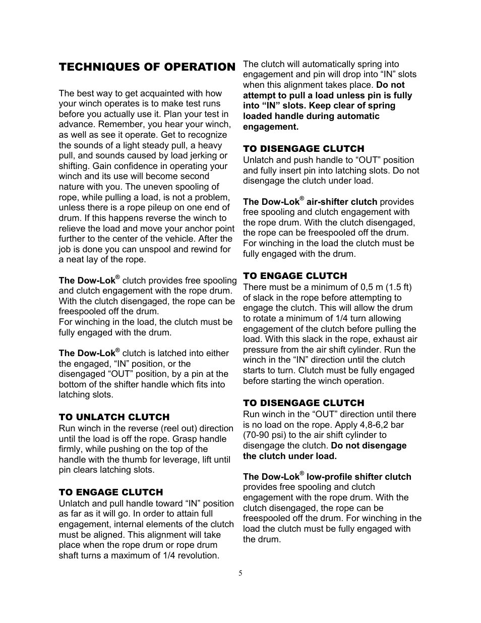 Techniques of operation | Ramsey Winch H-89 User Manual | Page 5 / 94