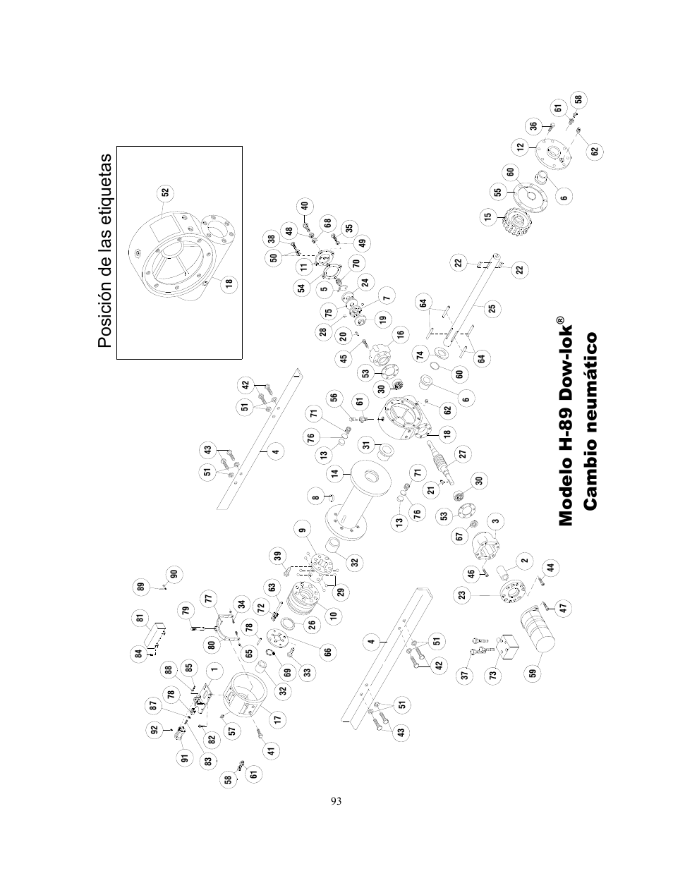 Modelo h-89 do w-lok, Cambio neumático posición de las etiquetas | Ramsey Winch H-89 User Manual | Page 93 / 94