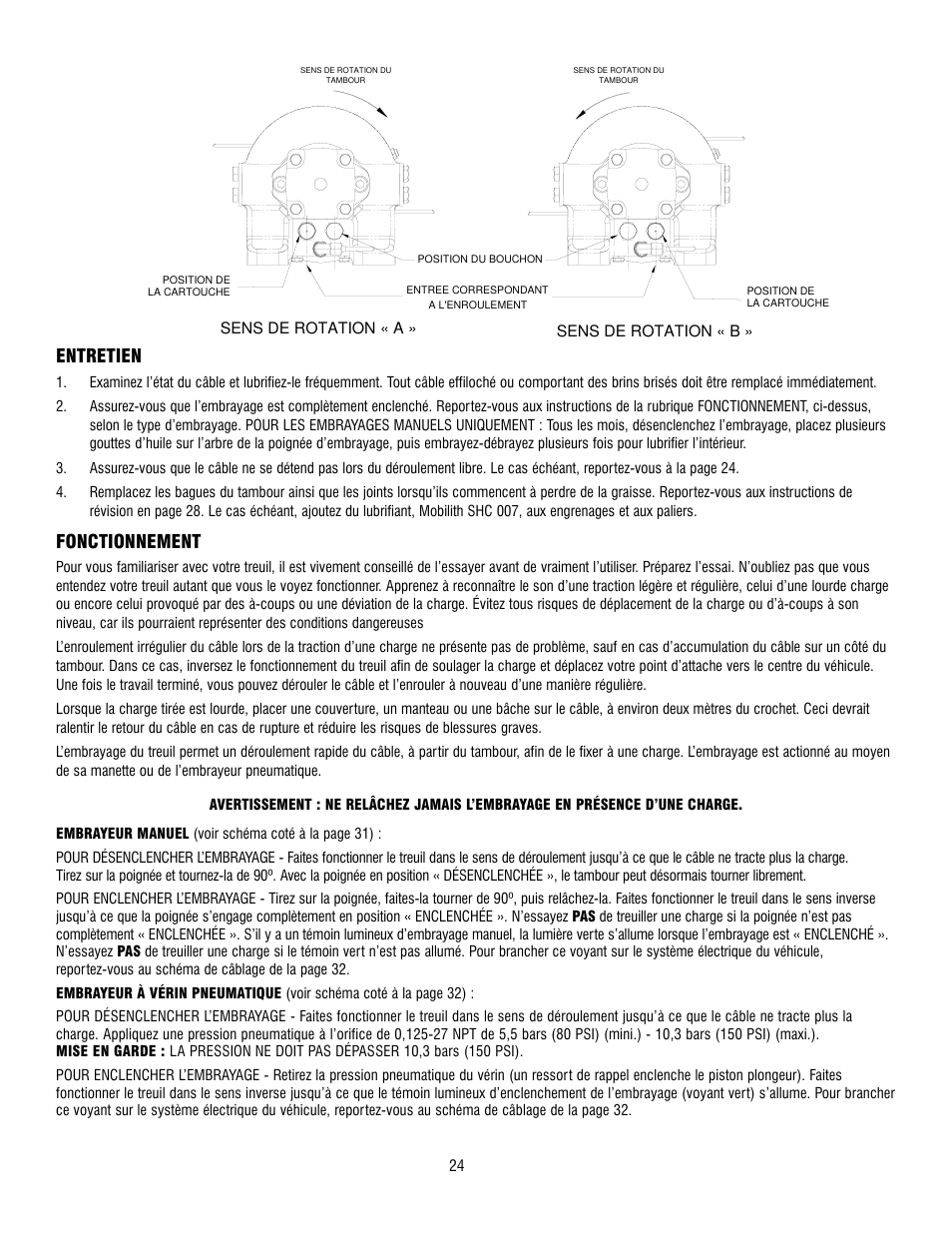 Entretien, Fonctionnement | Ramsey Winch HD-P 34,9 User Manual | Page 24 / 78