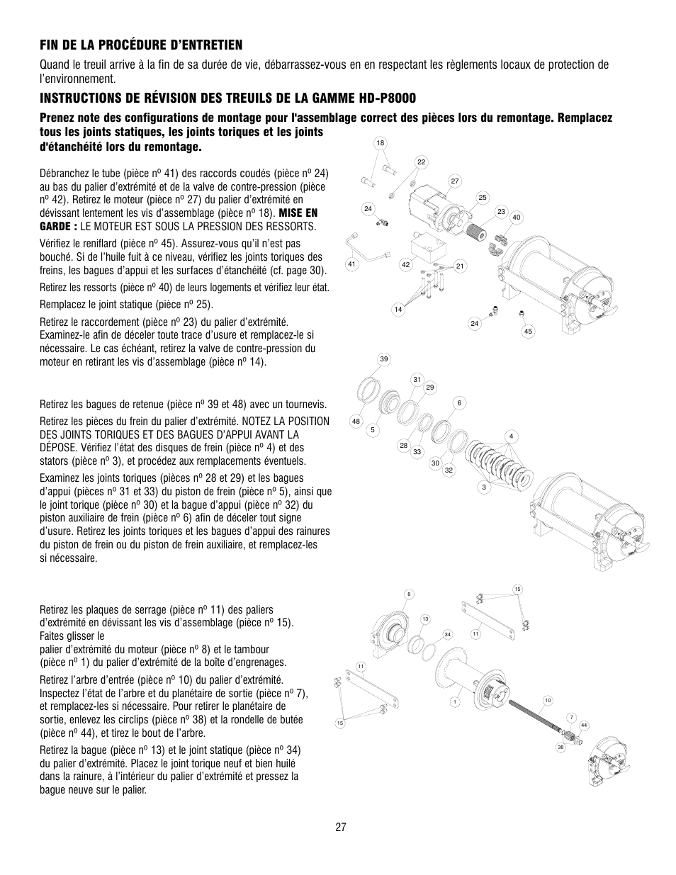 Fin de la procédure d’entretien | Ramsey Winch HD-P 34,9 User Manual | Page 27 / 78