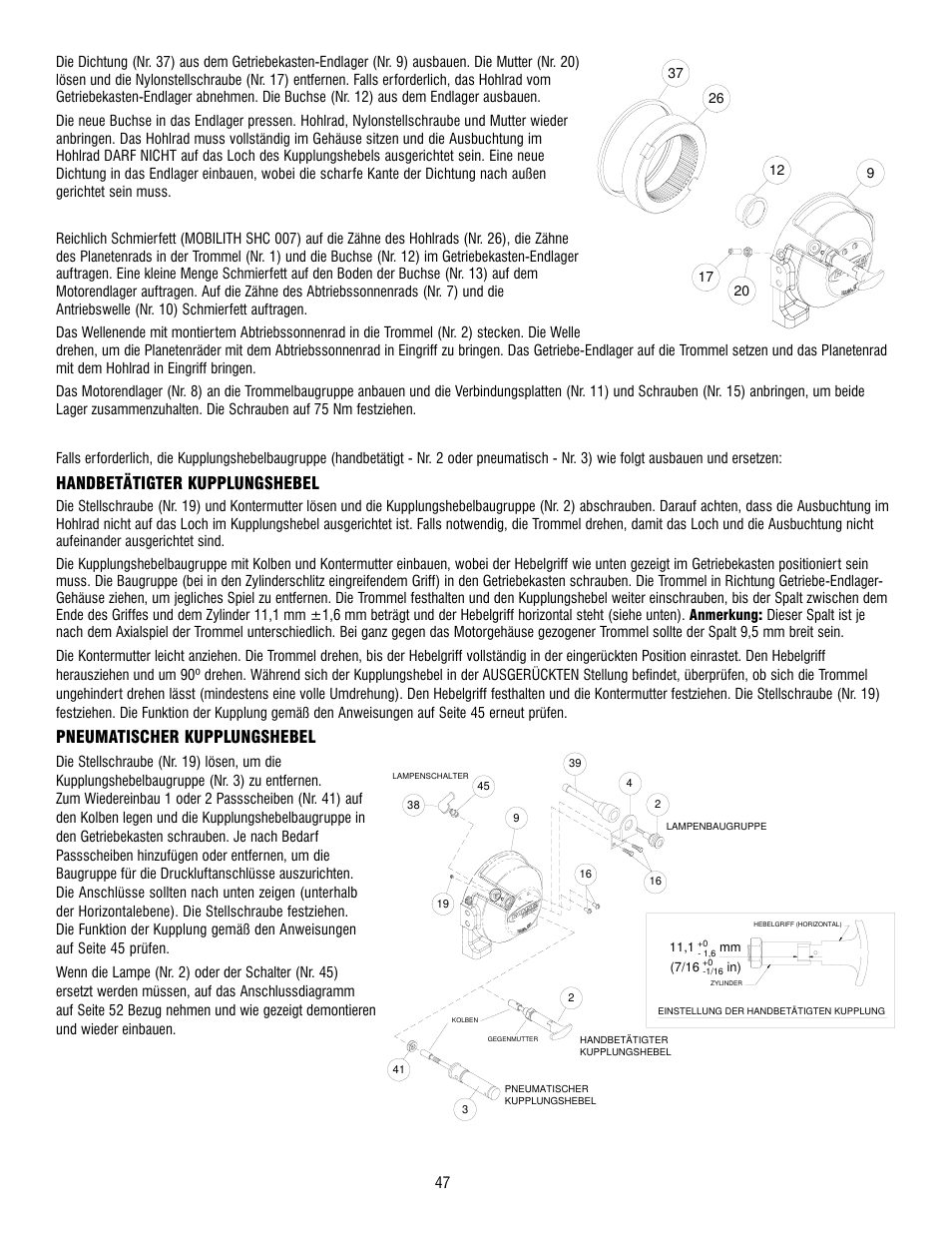 Handbetätigter kupplungshebel, Pneumatischer kupplungshebel | Ramsey Winch HD-P 34,9 User Manual | Page 47 / 78