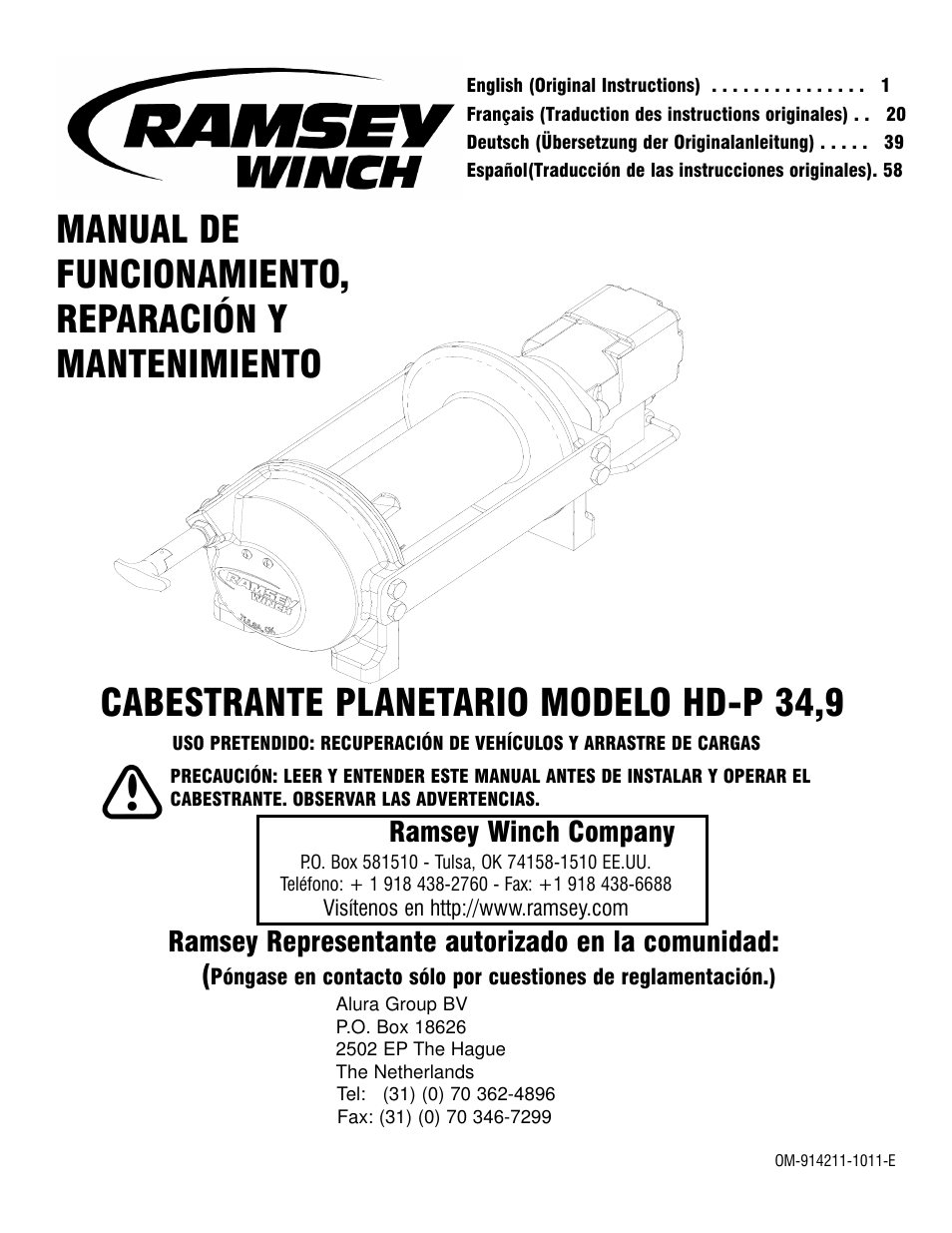 Ramsey winch company, Ramsey representante autorizado en la comunidad | Ramsey Winch HD-P 34,9 User Manual | Page 58 / 78