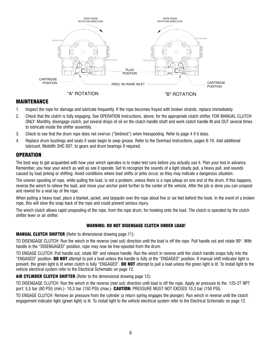 Maintenance, Operation | Ramsey Winch HD-P 34,9 User Manual | Page 6 / 78