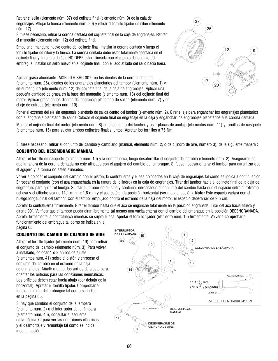 Conjunto del desembrague manual, Conjunto del cambio de cilindro de aire | Ramsey Winch HD-P 34,9 User Manual | Page 66 / 78