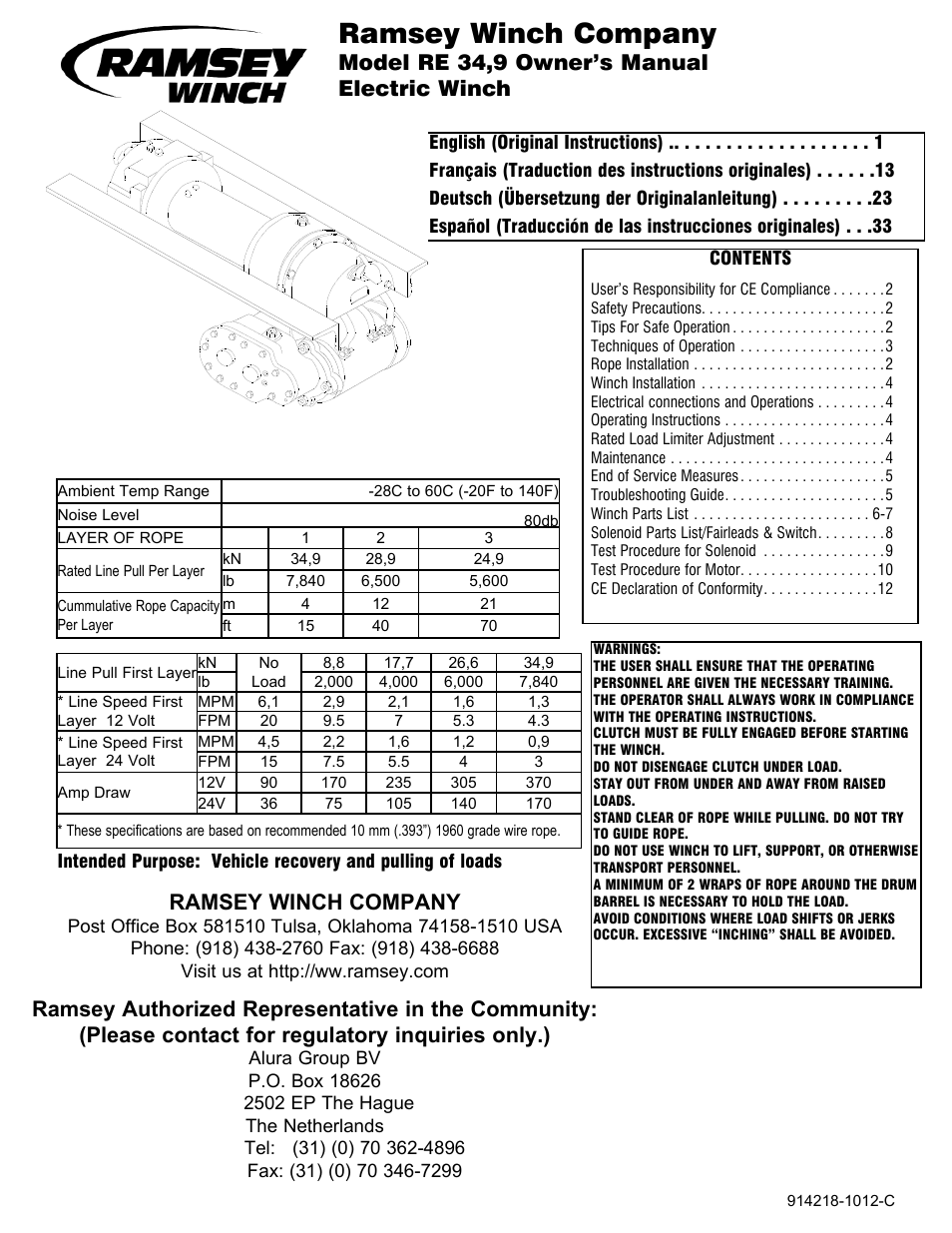 Ramsey Winch RE 34,9 User Manual | 43 pages