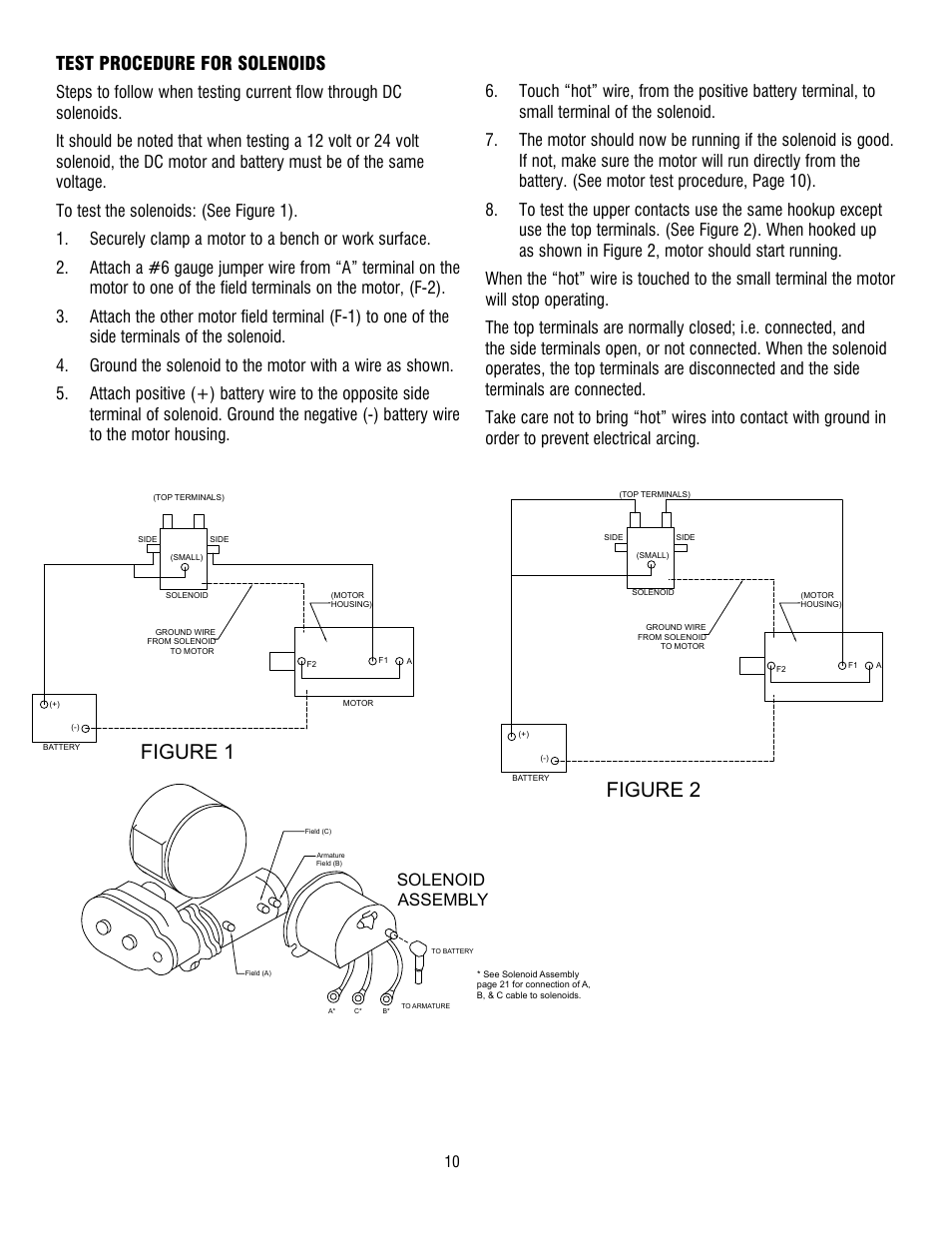 Figure 1 figure 2, Test procedure for solenoids, Solenoid assembly | Ramsey Winch RE 34,9 User Manual | Page 10 / 43