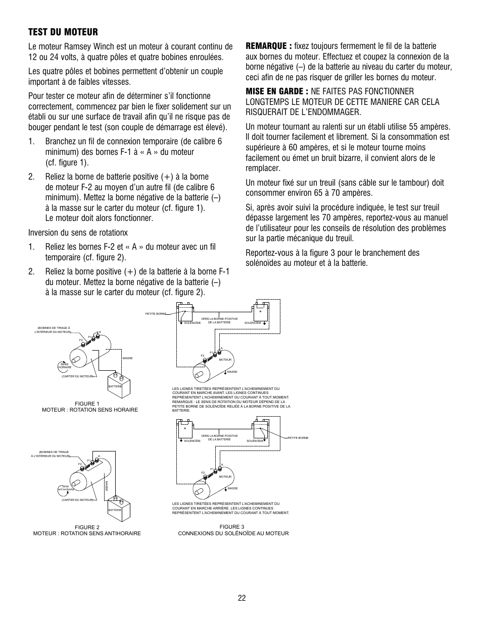 Test du moteur | Ramsey Winch RE 34,9 User Manual | Page 22 / 43