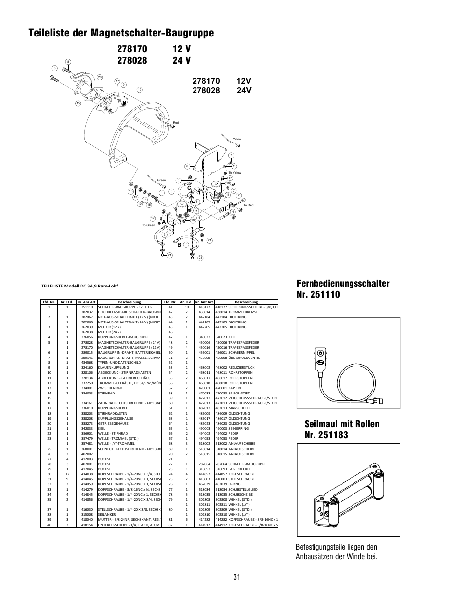 Teileliste der magnetschalter-baugruppe, Ab c | Ramsey Winch RE 34,9 User Manual | Page 30 / 43