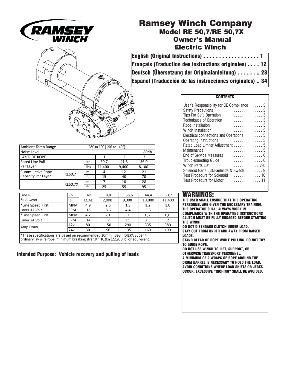 Ramsey Winch RE 50,7 User Manual | 44 pages