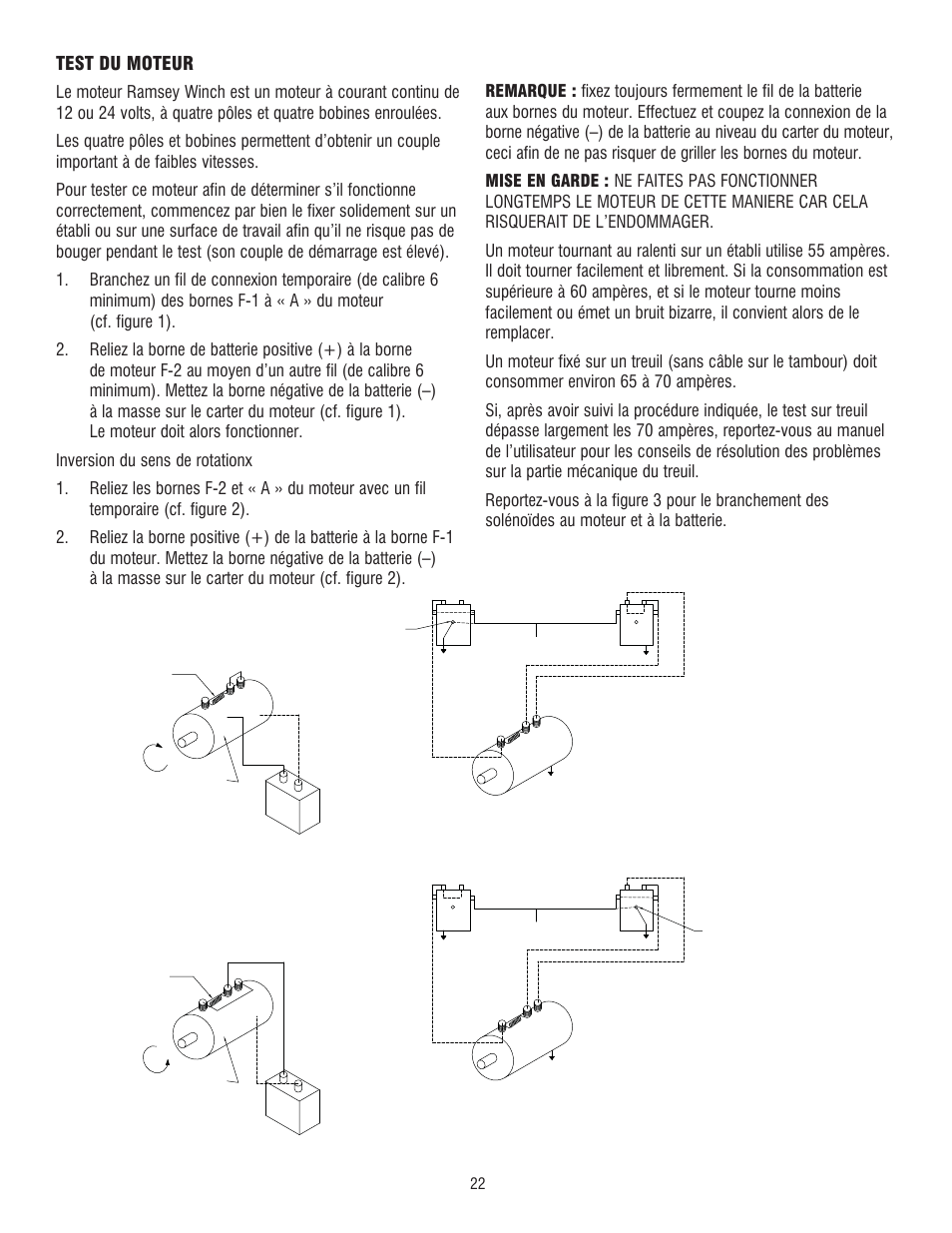 Test du moteur | Ramsey Winch RE 50,7 User Manual | Page 21 / 44