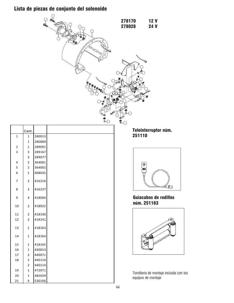 Lista de piezas de conjunto del solenoide, Cant | Ramsey Winch RE 50,7 User Manual | Page 41 / 44