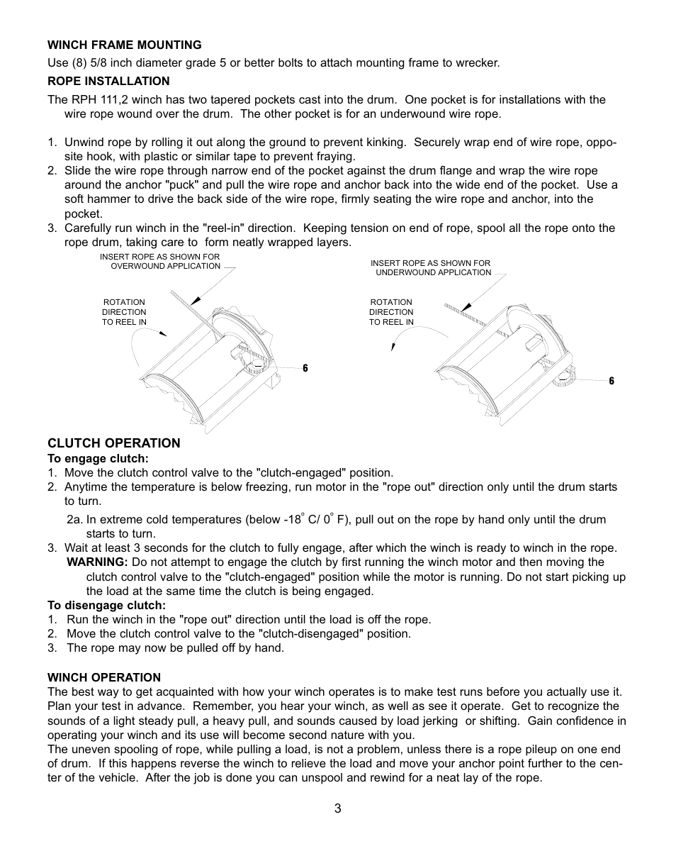 Clutch operation | Ramsey Winch RPH 111,2 User Manual | Page 6 / 81