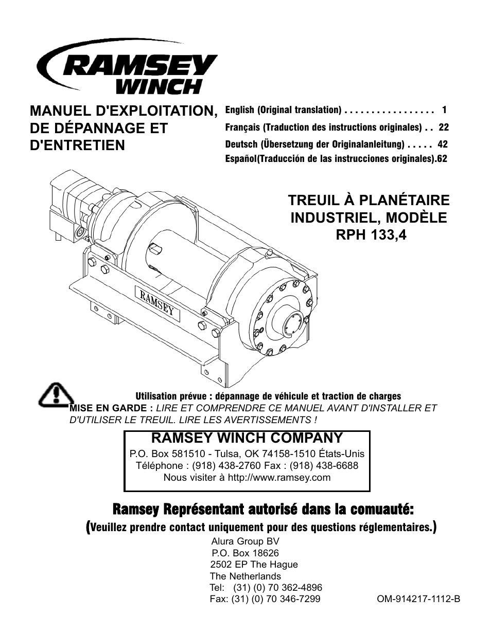 Rph 133,4_fr 1112_rph 133,4, Ramsey représentant autorisé dans la comuauté, Ramsey winch company | Ramsey Winch RPH 133,4 User Manual | Page 22 / 82