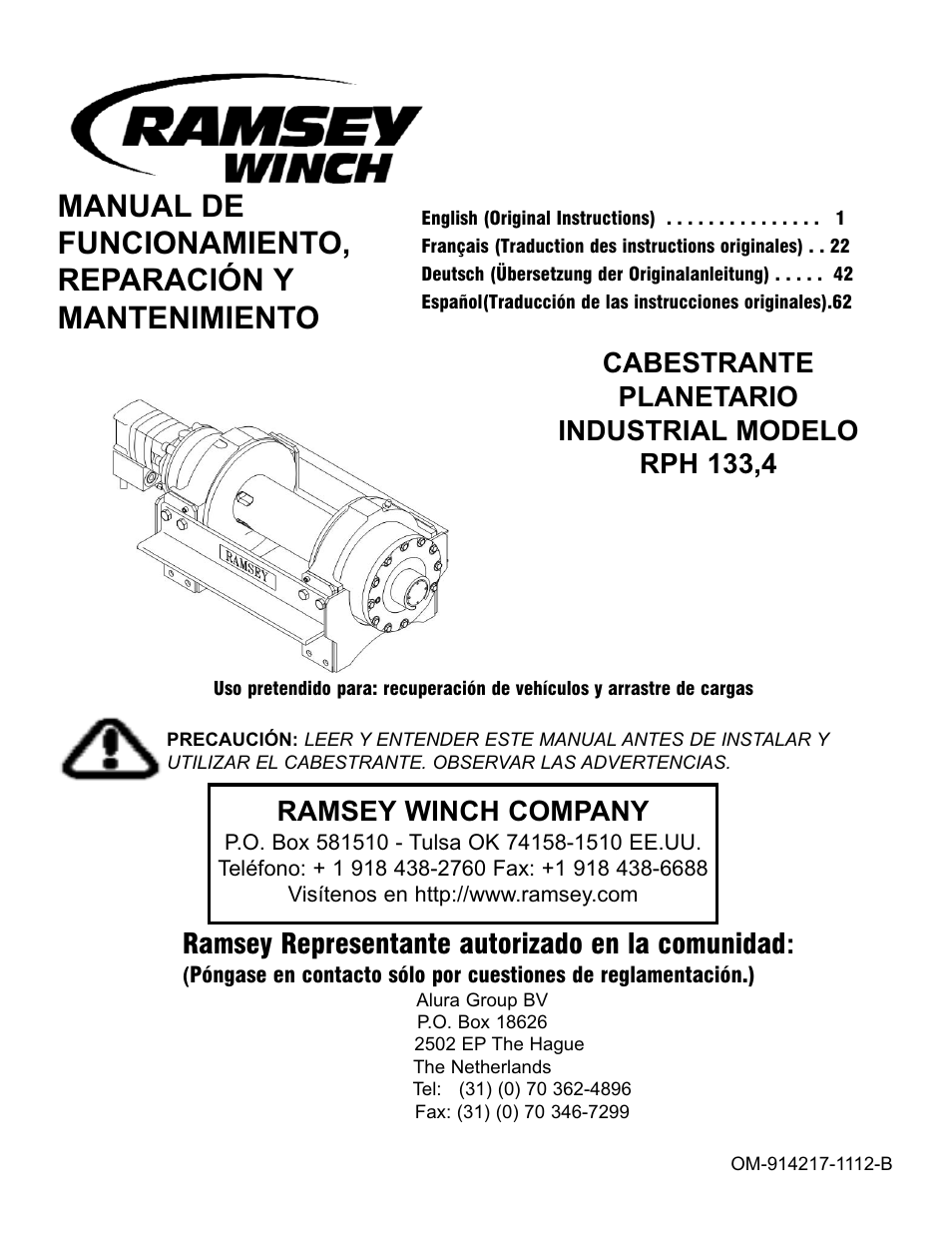 Rph 133,4_es 1112_rph 133,4, Cabestrante planetario industrial modelo rph 133,4, Ramsey winch company | Ramsey representante autorizado en la comunidad | Ramsey Winch RPH 133,4 User Manual | Page 62 / 82