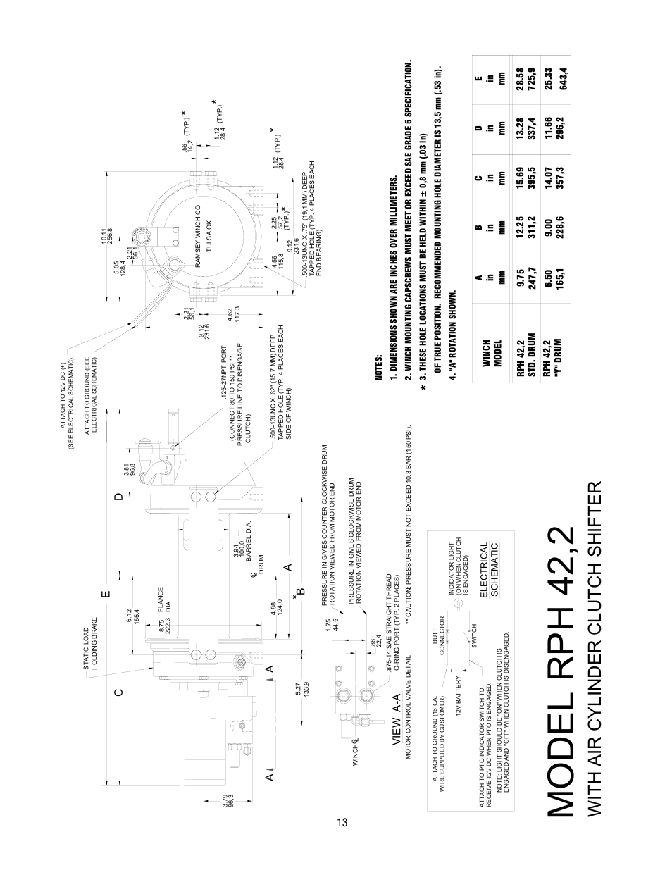 Model rph 42,2, With air cylinder clutch shifter, View a- a | Ec d a b | Ramsey Winch RPH 42,2 User Manual | Page 13 / 65