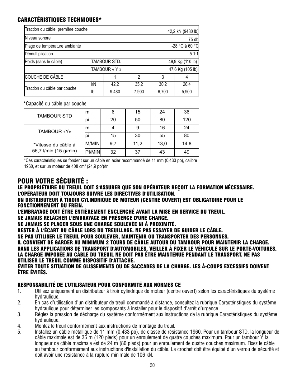 Pour votre sécurité | Ramsey Winch RPH 42,2 User Manual | Page 20 / 65