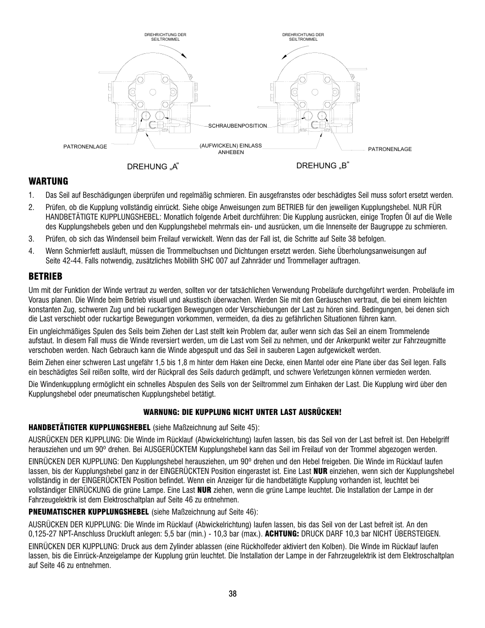 Wartung, Betrieb | Ramsey Winch RPH 42,2 User Manual | Page 38 / 65